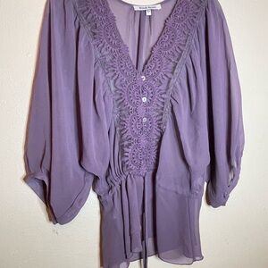 Purple Lace Trim Blouse
